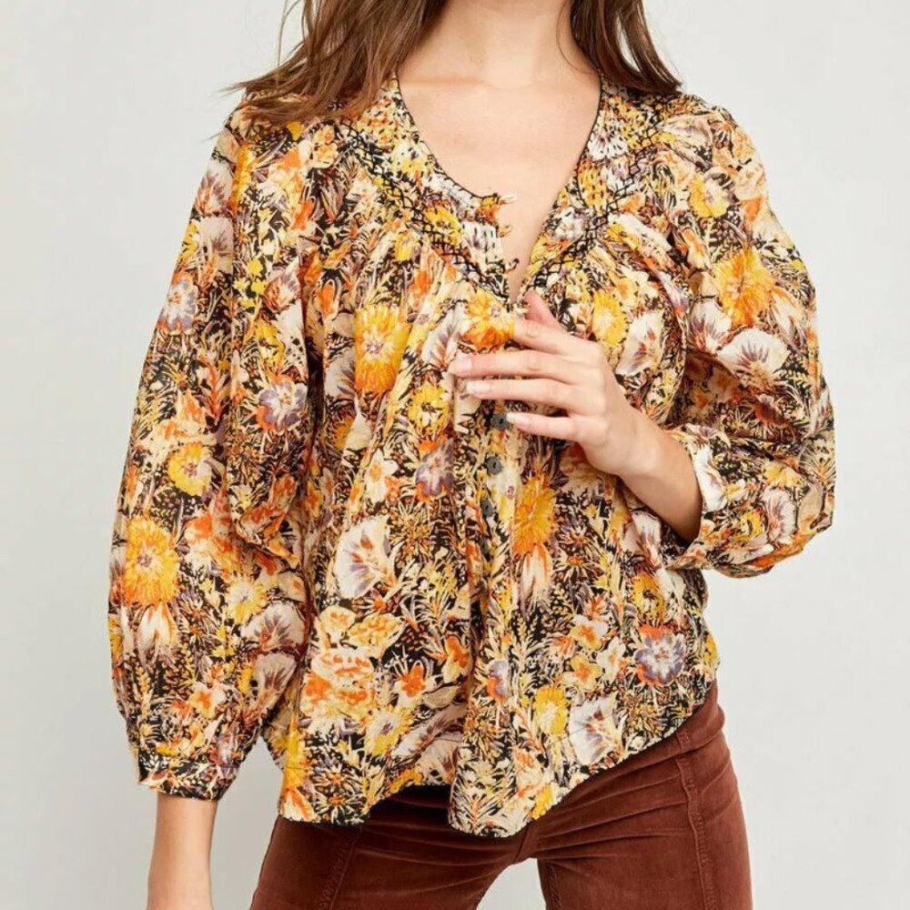 Free People | We The Free Cool Meadows Floral Printed Peasant Blouse